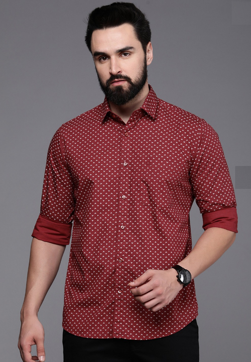 Men Slim Fit Micro Ditsy Printed Pure Cotton Casual Shirt (Color